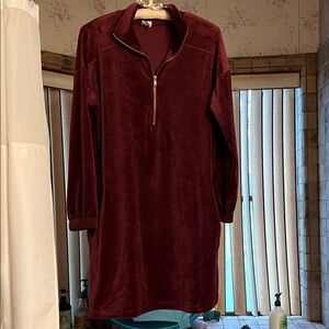 Buttery soft & Comfy Burgundy velour Quarter-Zip Pullover Dress